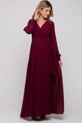 Burgundy Chiffon Wrap Maternity Gown