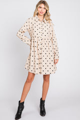 Cream Heart Print Corduroy Maternity Button Up Dress