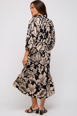 Black Floral Collared Tiered Maternity Midi Dress