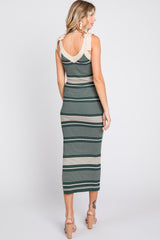 Forest Green Striped Ribbed Sleeveless Knit Dress