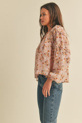 Dusty Pink Floral Ruffle Long Sleeve Top