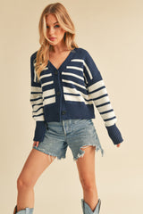 Navy White Knitted Cardi