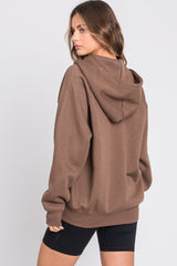 Brown Front Zipper Hooded Sweater