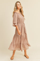 Dusty Mauve Drape Belted Midi Dress