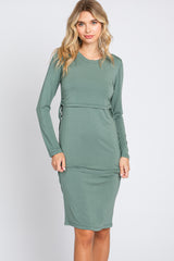 Sage Long Sleeve Nursing Dress