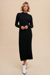 Black Ribbed Turtle Neck Midi Dress