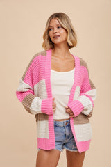 Pink Colorblock Chunky Cardigan