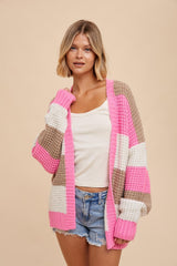 Pink Colorblock Chunky Cardigan