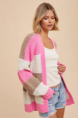 Pink Colorblock Chunky Cardigan