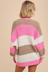 Pink Colorblock Chunky Cardigan