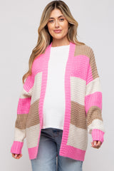 Pink Colorblock Chunky Maternity Cardigan