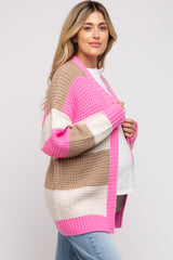 Pink Colorblock Chunky Maternity Cardigan