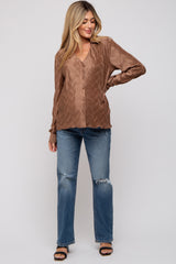 Mocha Wavy Pleated Button Up Maternity Blouse