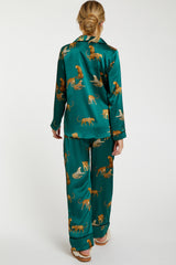 Forest Green Satin Animal Print Maternity Pajama Set