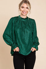 Forest Green Textured Mock Neck Blouse