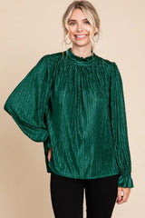 Forest Green Textured Mock Neck Blouse