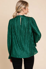 Forest Green Textured Mock Neck Blouse