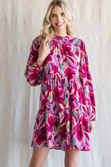 Magenta Floral Ruffle Mock Neck Maternity Dress