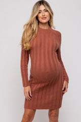 Rust Knit Cutout Back Maternity Sweater Dress