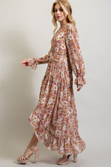 Dusty Rose Bohemian Floral High Low Maxi Dress