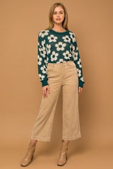 Green Ivory Floral Sweater