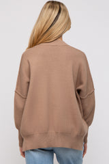 Taupe Knit Mock Neck Maternity Sweater