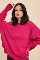 Magenta Knit Mock Neck Sweater