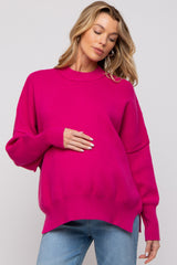 Magenta Knit Mock Neck Maternity Sweater