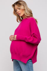 Magenta Knit Mock Neck Maternity Sweater