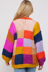 Multi-Color Checkered Thick Knit Maternity Cardigan