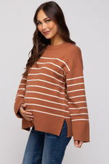 Camel Striped Maternity Sweater