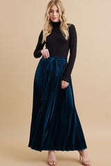 Teal Velvet Knit Drawstring Maxi Skirt