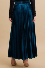 Teal Velvet Knit Drawstring Maxi Skirt