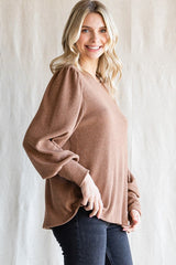 Camel Brushed Ribbed Long Sleeve Top