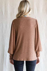 Camel Brushed Ribbed Long Sleeve Top