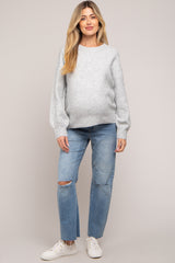 Silver Ribbed Cuff Maternity Sweater