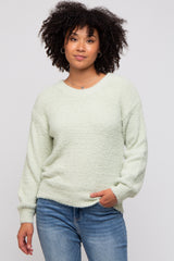 Mint Green Fuzzy Soft Knit Maternity Sweater