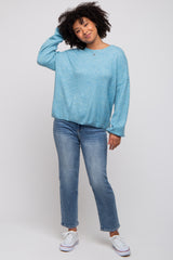 Blue Basic Drop Shoulder Sweater