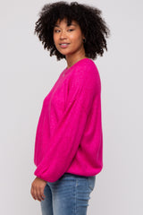 Fuchsia Basic Drop Shoulder Sweater