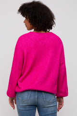 Fuchsia Basic Drop Shoulder Sweater