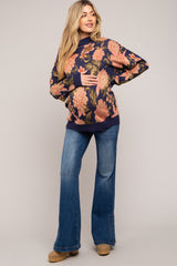 Navy Blue Floral Maternity Sweater