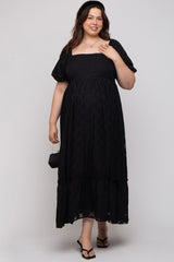 Black Floral Chiffon Smocked Square Neck Maternity Plus Maxi Dress