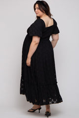 Black Floral Chiffon Smocked Square Neck Maternity Plus Maxi Dress