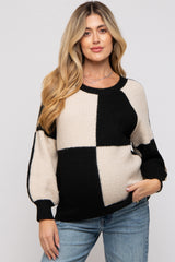 Black Checkered Long Sleeve Maternity Sweater