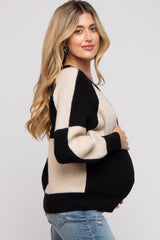 Black Checkered Long Sleeve Maternity Sweater