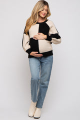 Black Checkered Long Sleeve Maternity Sweater