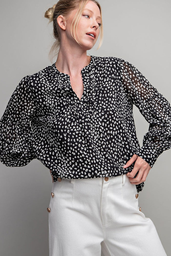 Black Animal Print Long Sleeve Blouse