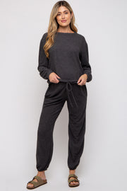 Charcoal Soft Knit Brushed Long Sleeve Maternity Lounge Set