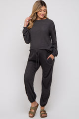 Charcoal Soft Knit Brushed Long Sleeve Maternity Lounge Set