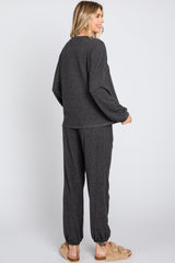 Charcoal Soft Knit Brushed Long Sleeve Lounge Set